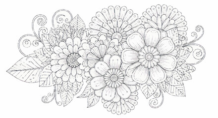 Fototapeta premium Detailed line drawing of flowers.