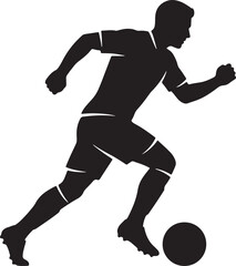 Obraz premium Silhouette of soccer player kicking ball in dynamic motion at dusk