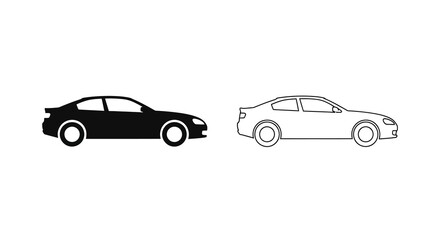 Fototapeta premium Two car silhouettes one black one white shown in side profile