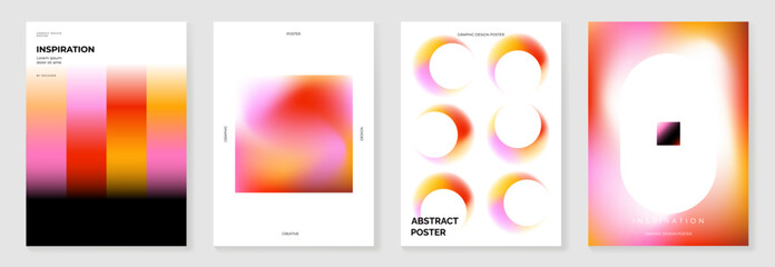 Obraz na płótnie Canvas Abstract gradient poster background vector set. Minimalist style cover template with vibrant perspective 3d geometric prism shapes collection. Ideal design for social media, cover, banner, flyer.