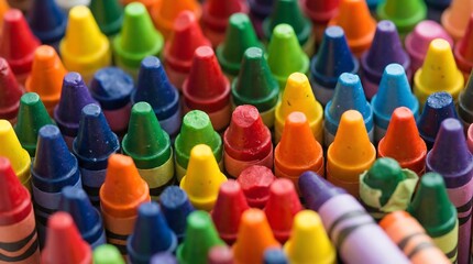 A vibrant and colorful collection of crayons art supplies for creativity. © albari
