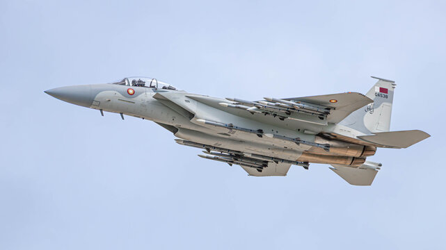 F15QA low flying over the Gloucestershire countryside, 21st July 2024, Fairford, United Kingdom	