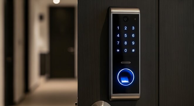 Modern electronic smart door lock with digital keypad security system for home access control