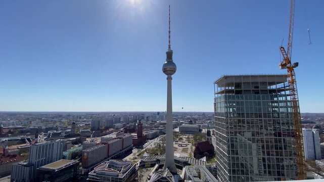 TV Tower at Alexanderplatz with Red Town Hall in the Background, Berlin, Germany