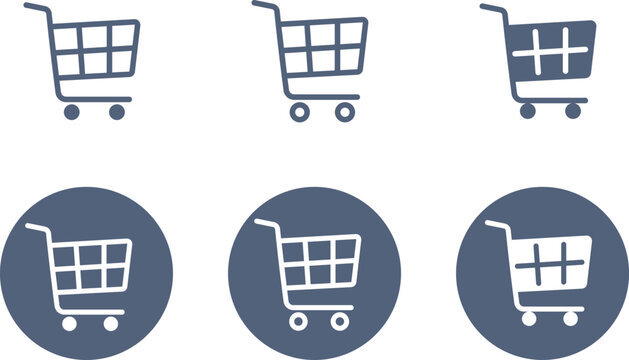 角が丸い紺色の買い物カートのマークと円のアイコン素材セット