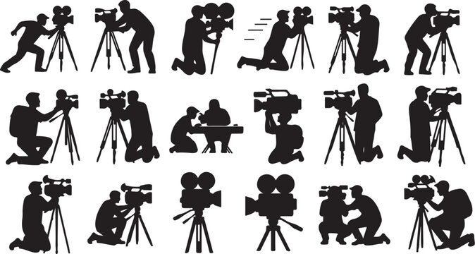 Silhouettes of photographers and camera operators at work