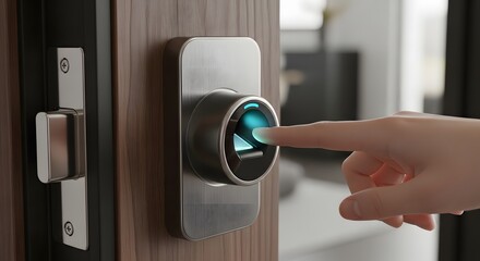 Naklejka premium Modern electronic smart door lock with digital keypad enhanced home security system access control
