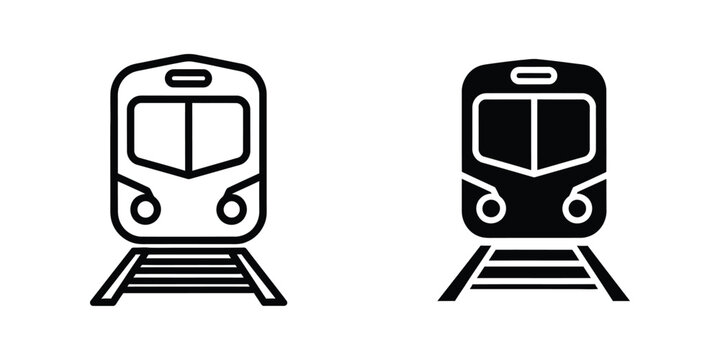 Contrasting styles of monorail and metro train icons on tracks