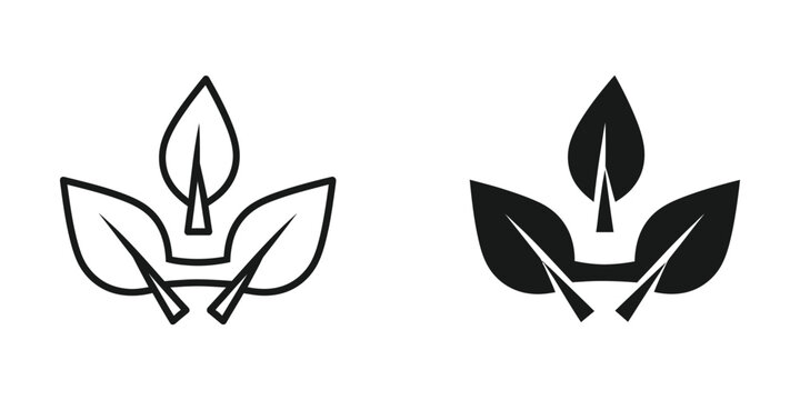 Contrasting symbolic leaf and flame designs in line and filled styles