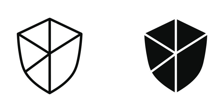 Contrasting graphic designs of a shield with geometric and solid color variations