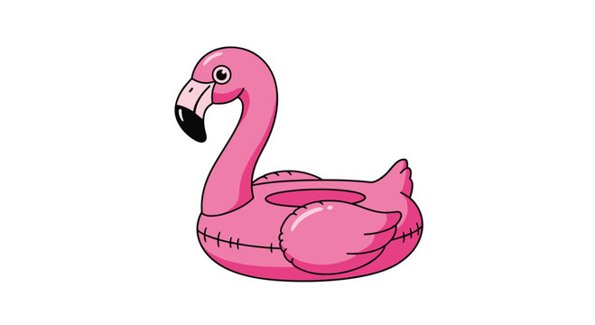 Fun pink flamingo pool float illustration designed as a large inflatable bird for summer vacation and travel.