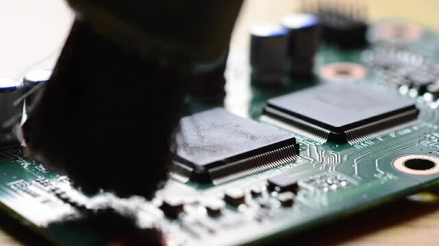 Static close-up of computer circuit board with microchips