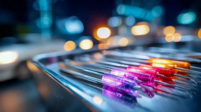 Surgical instruments neatly arranged on an operating table under clinical lighting, symbolizing precision, sterility and modern healthcare