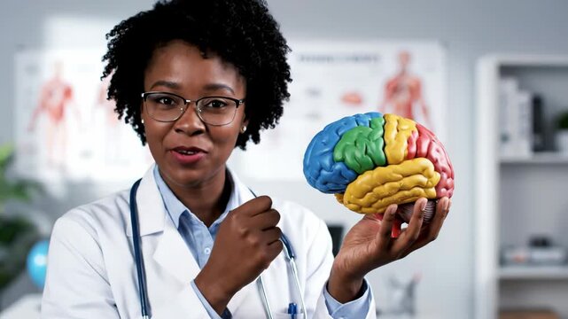 Doctor Explains Brain Model.