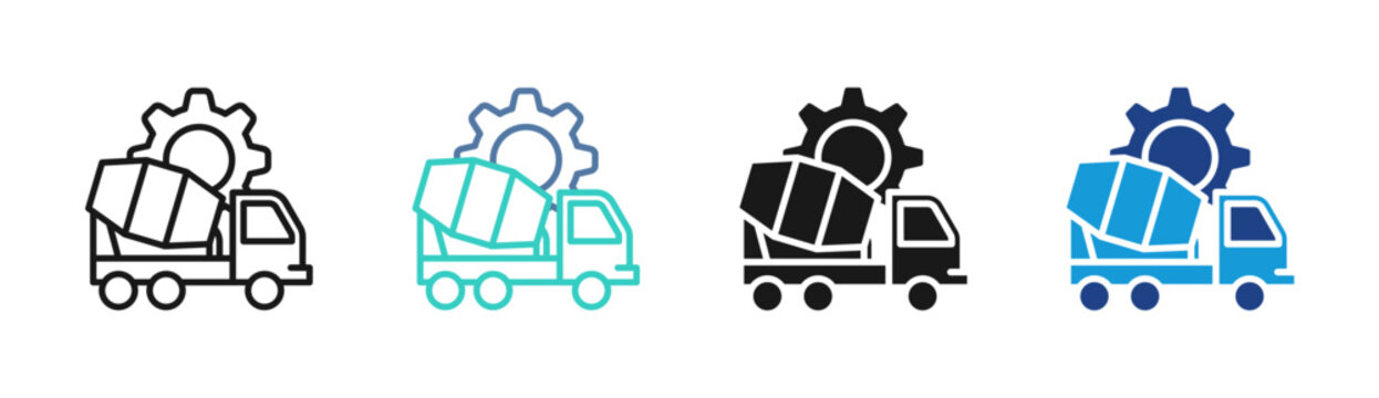 Cement Mixer icon set multiple style collection