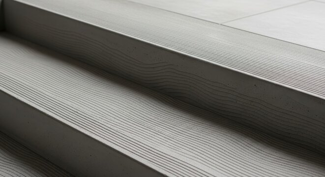 Detailed view of textured concrete steps showcasing a subtle ripple effect and wood grain pattern