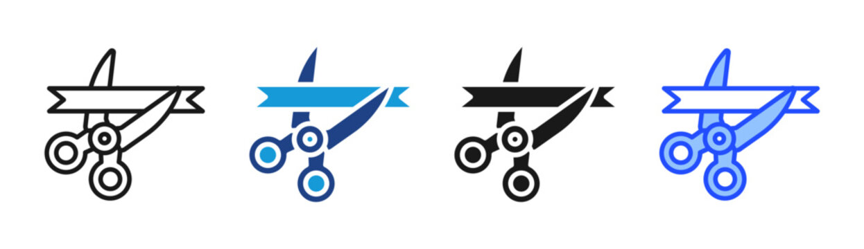 Ribbon Cutting  icon set multiple style collection