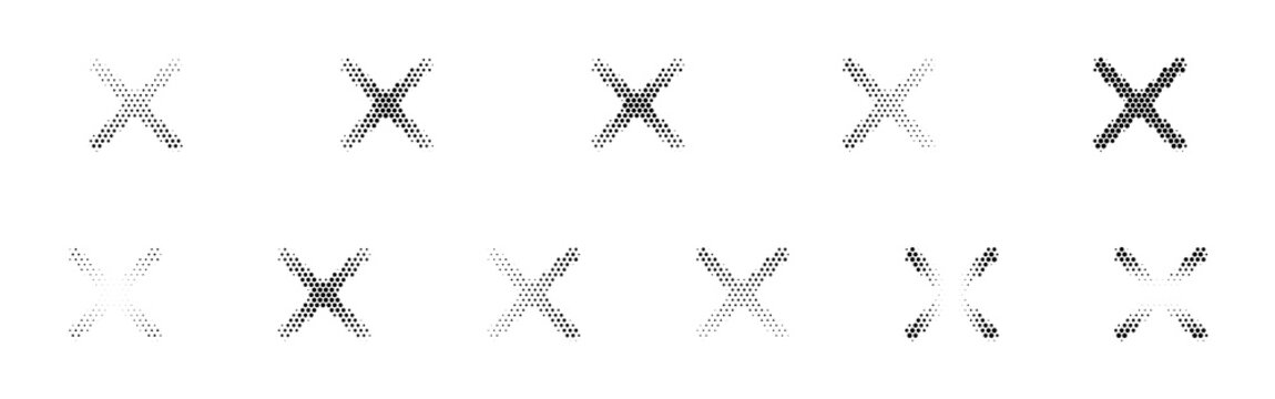 Close Halftone Icon Collection &ndash; Close Dotted Circles Halftones Geometric Dots Gradient &ndash; Dot Spray Gradient Vector Set &ndash; Close Illustration Halftone Gradient