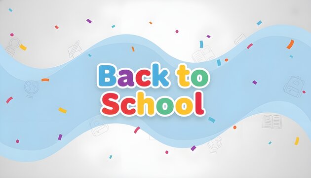 Back to School Celebration with Confetti and Wavy Background Design Elements