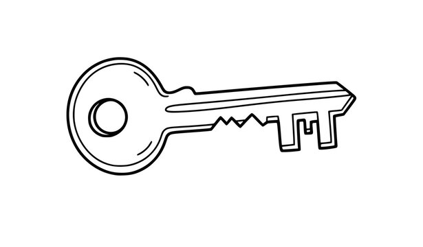 Quirky key line art freehand black white vector illustration