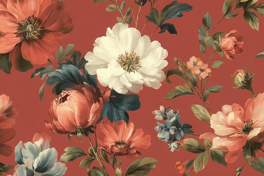 Seamless hand-painted botanical textile print in soft Morandi palette.