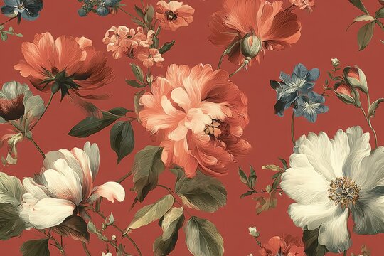 Seamless hand-painted botanical textile print in soft Morandi palette.
