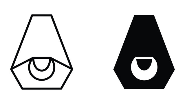 Geometric pentagonal shapes with a central semicircle cutout in outline and filled forms