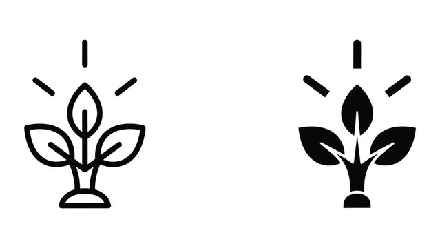 Illustration comparing a healthy plant and a thriving plant under sunlight