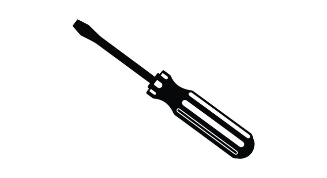Black flathead screwdriver isolated on white background a striking silhouette