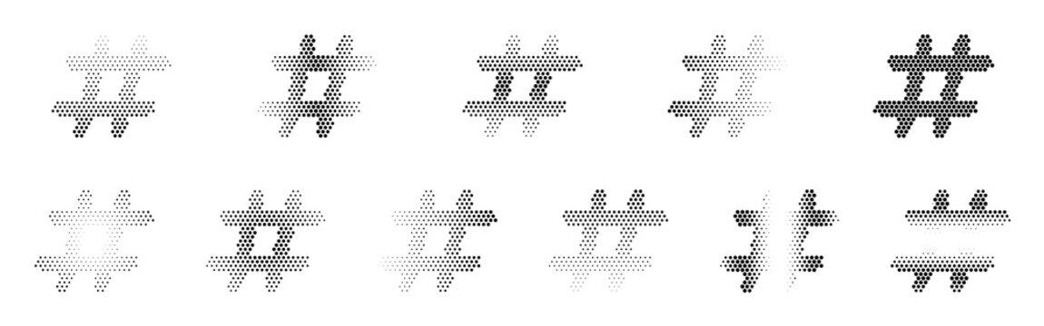 Hashtag Halftone Icon Collection &ndash; Hashtag Dotted Circles Halftones Geometric Dots Gradient &ndash; Dot Spray Gradient Vector Set &ndash; Hashtag Illustration Halftone Gradient