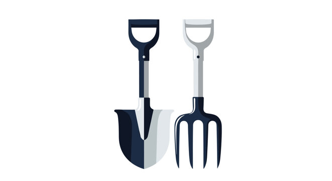Pair of essential gardening tools featuring a spade shovel and a four-pronged garden fork for digging and soil cultivation.