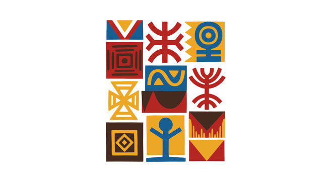 Amazigh Berber Symbols Set Vector Illustration Featuring Traditional North African Tribal Patterns and Cultural Geometric Motifs in Flat Style Graphic Design