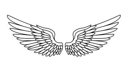 Fototapeta premium Angel Wings Vector Illustration, Stylized Bird Feathers Graphic Element for Tattoo Design, Heraldic Emblem or Logo Symbol on White Background