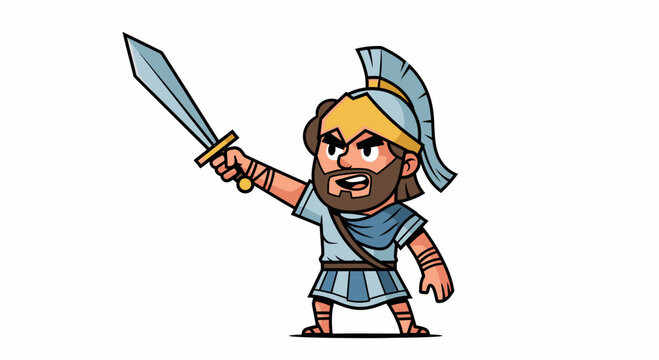 Ancient Greek Spartan Warrior Holding Sword Vector Illustration in Cartoon Style for Historical Game Character Design