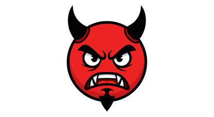 Obraz premium Angry Red Devil Face Vector Illustration Featuring Aggressive Cartoon Character with Horns and Fangs for Gaming Avatars or Mascot Design Projects