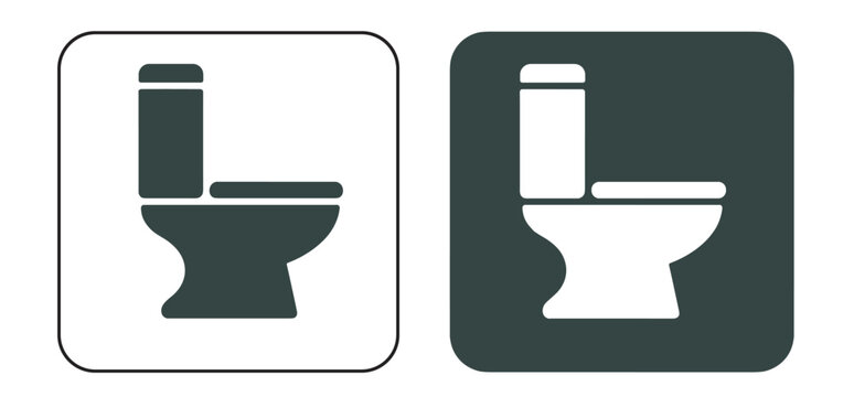 toilet icon set, bathroom wc pictogram in rounded square panels, black and white vector sanitation symbols on transparent background
