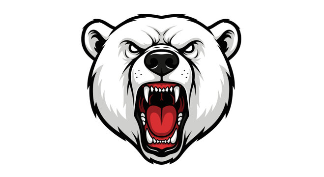 Angry Polar Bear Head Mascot Vector Illustration, Aggressive Arctic Predator Logo Design for Sports Teams and Branding Projects in a Bold Modern Graphic Style