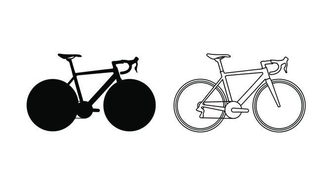 Two road bikes one a solid black shape a striking silhouette