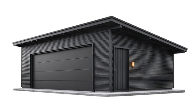 PNG of Modern black garage with sleek lines and minimalist design.