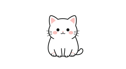Fototapeta premium Adorable and tiny white kitten sitting calmly with its paws tucked in and a sweet little face looking forward on a white background.