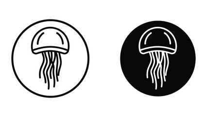 Contrasting jellyfish icons in white and black circular backgrounds © MDALI