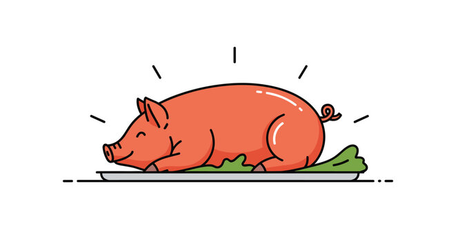 Roast suckling pig served on a metal tray with lettuce garnish is ready for a festive holiday dinner celebration.