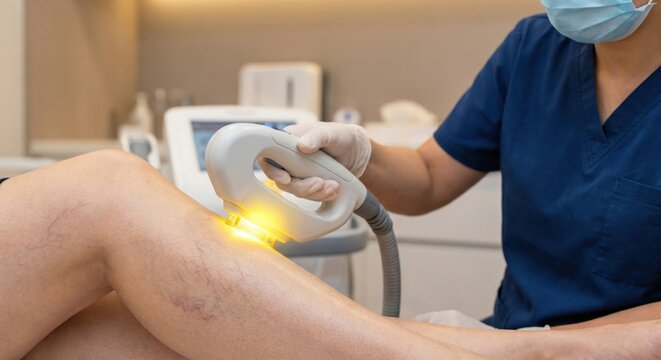 IPL laser treatment for spider veins on patient's leg