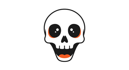 Fototapeta premium Friendly cartoon skull with large black eyes and an open mouth shows a happy and joyful facial expression for Halloween.