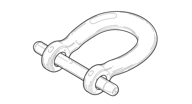 Detailed line drawing of a heavy-duty metal shackle with a screw pin used for lifting and securing heavy loads.