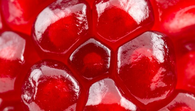 Macro close-up of juicy pomegranate arils with vibrant red translucent seeds