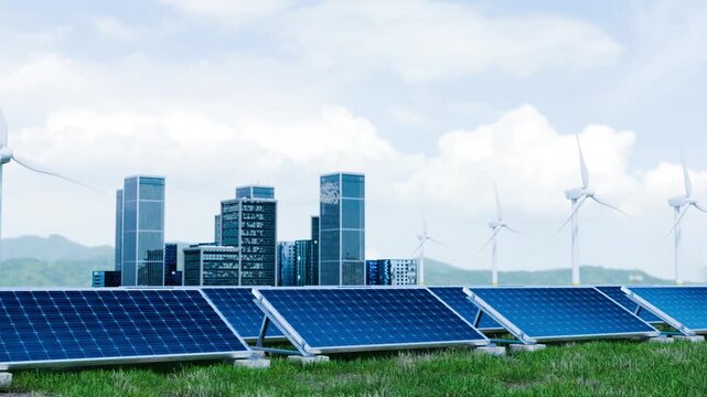 footage of city powered by green, eco-friendly resources. Ideal for projects focused on environmental conservation, clean tech, and future-ready infrastructure, 3d illustration rendering 