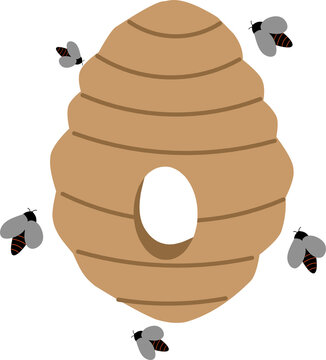 Beehive with Flying Bees Illustration