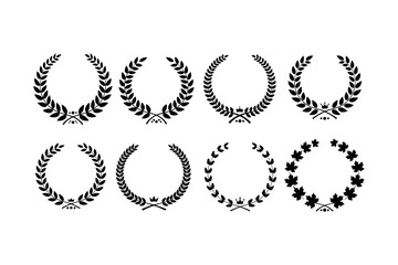 Black Laurel Wreath and Award Icon Set with Crown and Maple Leaf © DrASMShaker