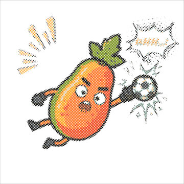 Vector pixel art, papaya guarding the goal from the ball that goes right into the hand with the inscription hhh